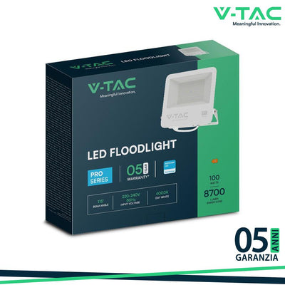 100W LED PROIETTORE SMD SAMSUNG CHIP 1M CAVO CORPO BIANCO VETRO SMERIGLIATO 4000K