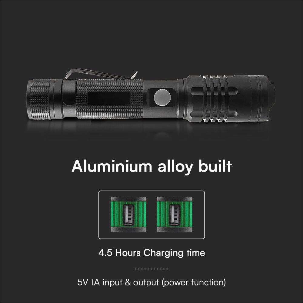 TORCIA LED 10W CON BATTERIA RICARICABILE USB C 100LM/W IP54