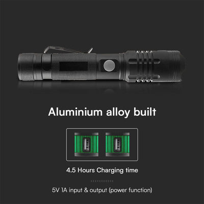 TORCIA LED 10W CON BATTERIA RICARICABILE USB C 100LM/W IP54