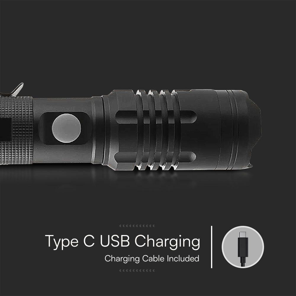 TORCIA LED 10W CON BATTERIA RICARICABILE USB C 100LM/W IP54