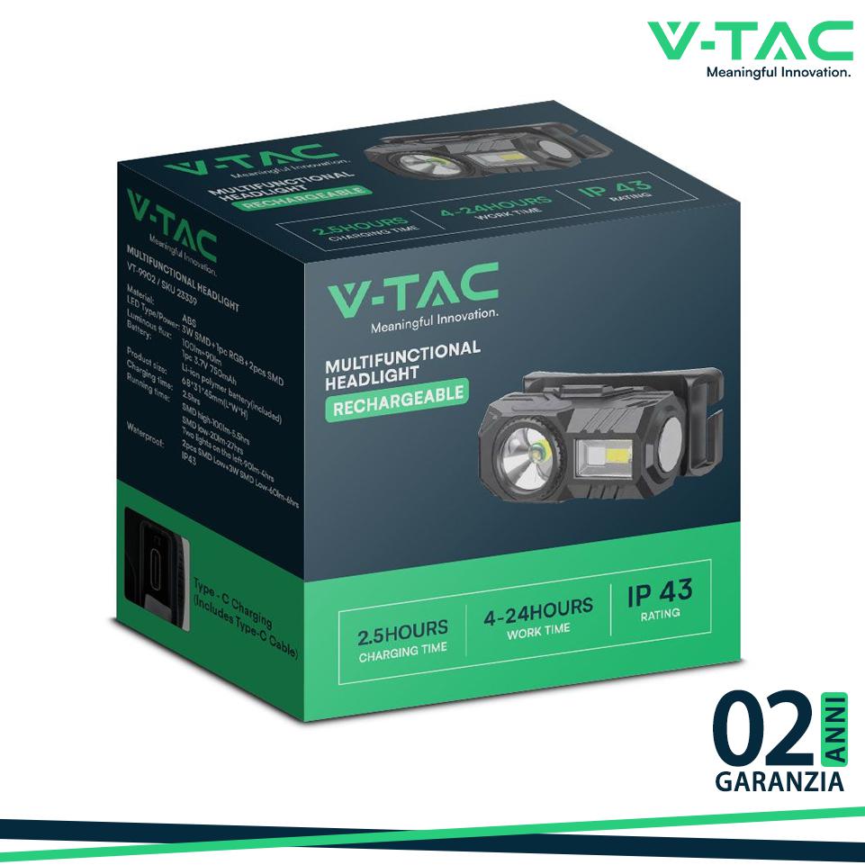 TORCIA LED FRONTALE 3W CON CINTURA E BATTERIA RICARICABILE USB C IP44