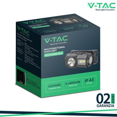 TORCIA LED FRONTALE 3W CON CINTURA E BATTERIA RICARICABILE USB C IP44