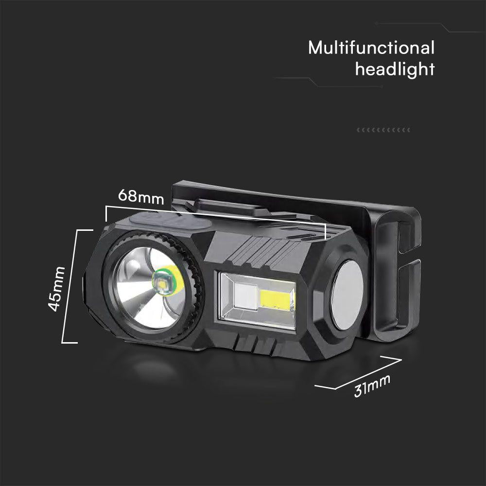 TORCIA LED FRONTALE 3W CON CINTURA E BATTERIA RICARICABILE USB C IP44