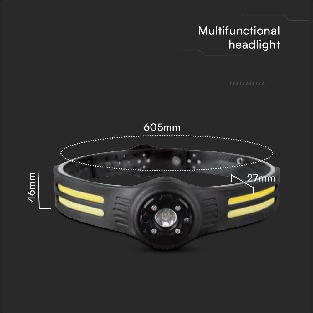TORCIA LED COB FRONTALE 3W CON CINTURA E BATTERIA RICARICABILE USB C IP44