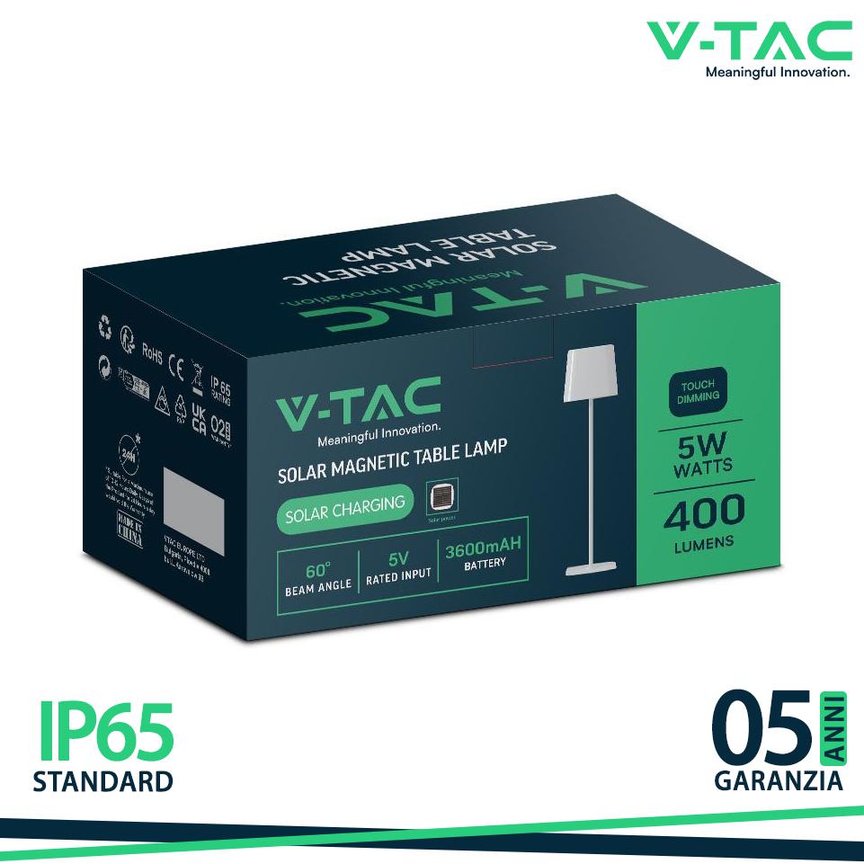 LAMPADA LED DA TAVOLO MAGNETICA 5W CON BATTERIA RICARICABILE USB C COLORE BIANCO TOUCH DIMMERABILE 3IN1 IP65