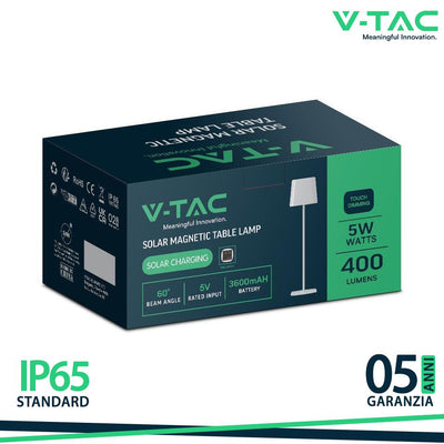 LAMPADA LED DA TAVOLO MAGNETICA 5W CON BATTERIA RICARICABILE USB C COLORE BIANCO TOUCH DIMMERABILE 3IN1 IP65