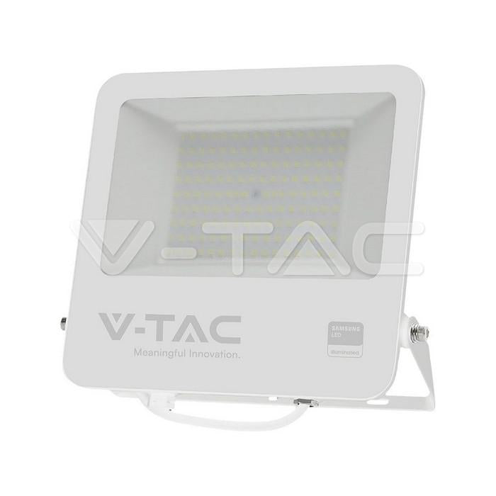 100W LED PROIETTORE SMD SAMSUNG CHIP 1M CAVO CORPO BIANCO VETRO SMERIGLIATO 6400K
