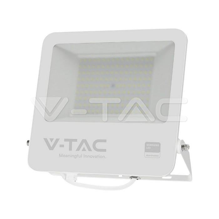 100W LED PROIETTORE SMD SAMSUNG CHIP 1M CAVO CORPO BIANCO VETRO SMERIGLIATO 6400K