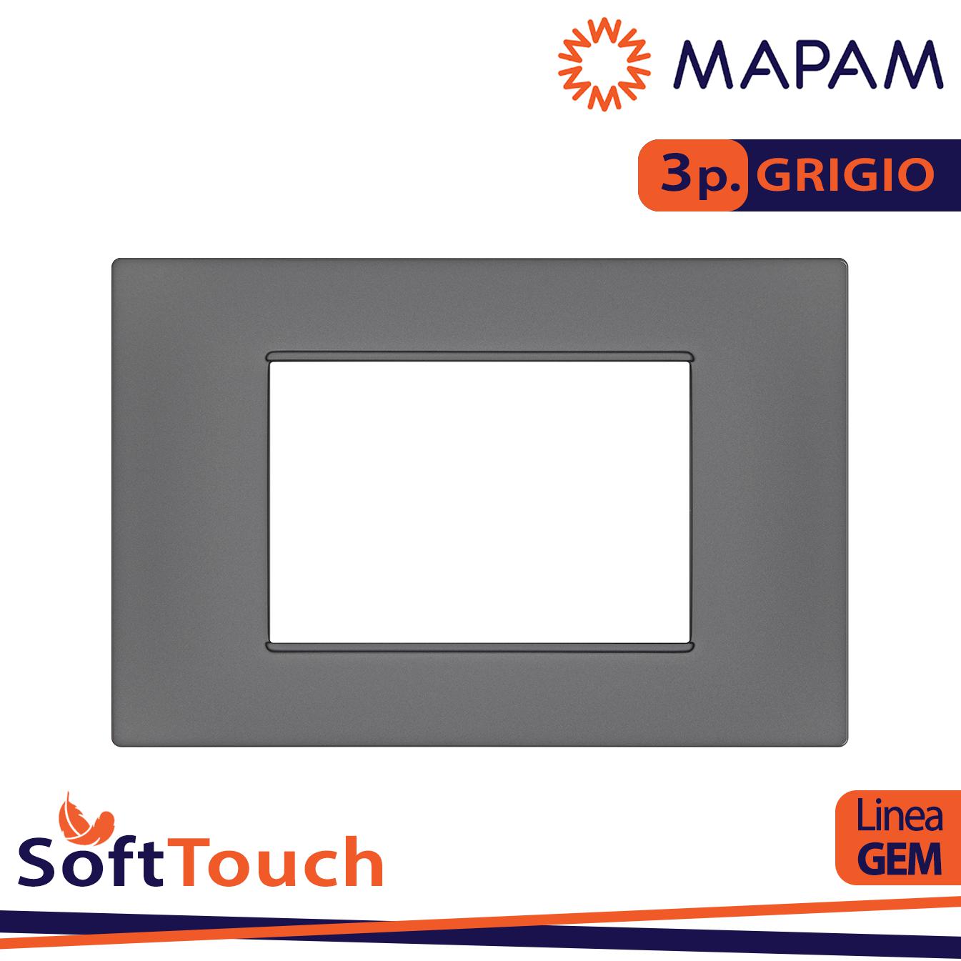 PLACCA SOFT-TOUCH GEM-T2 3P 6003ST-8 GRIGIO