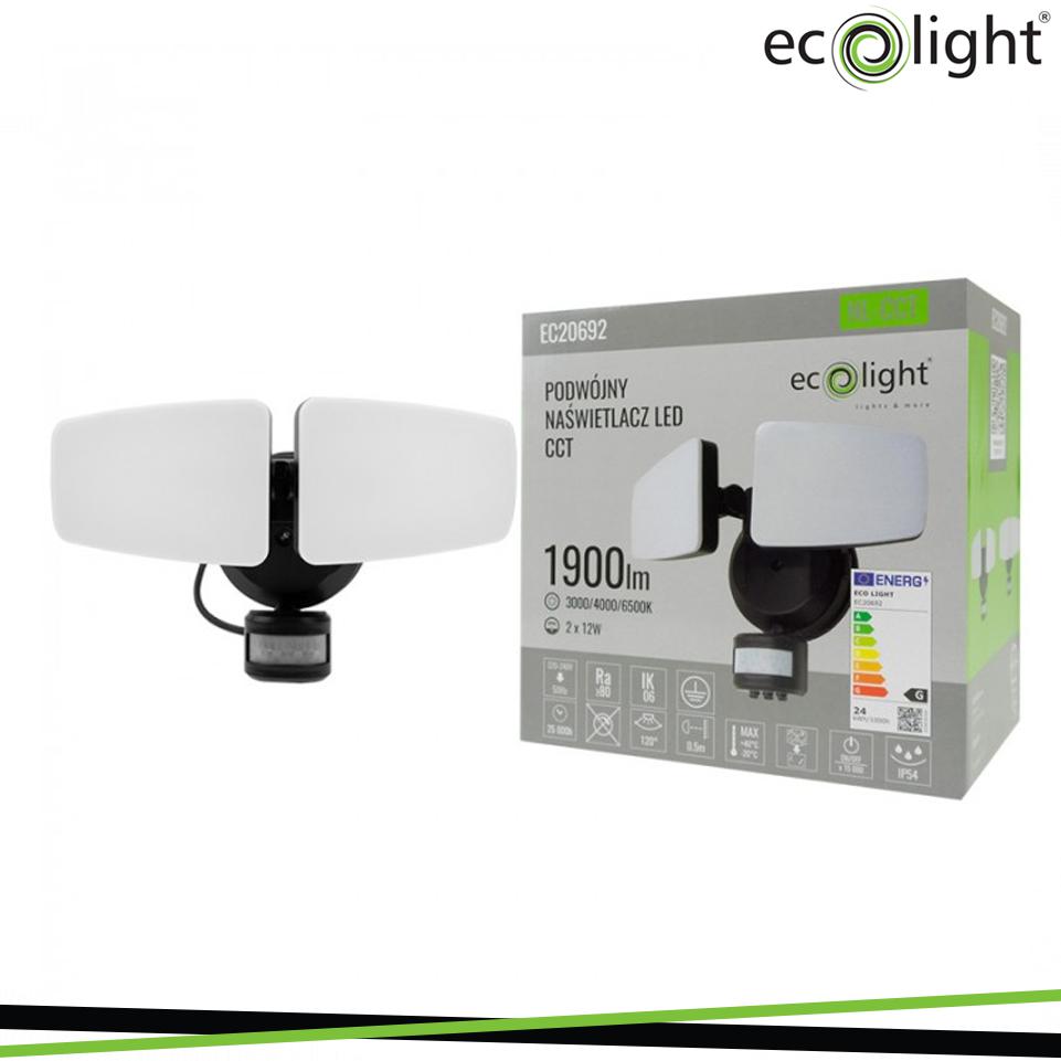 PROIETTORE LED 2X12W 2X950LM PIR IP54 CCT (3000-4000-6500K)