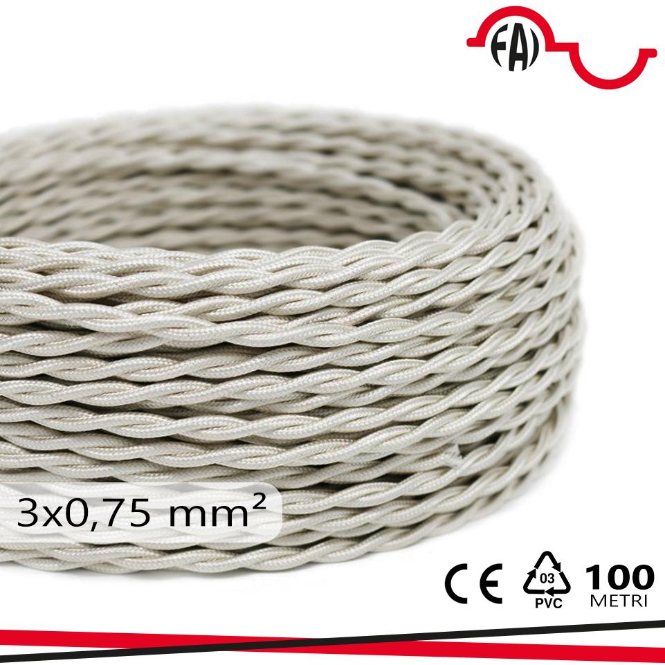 CAVO SETA DOPPIO ISOL. 3X0.75MM AVORIO