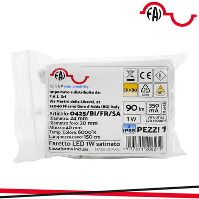 FARETTO LED 1W SATINATO IP65 6000K 90LM 12V