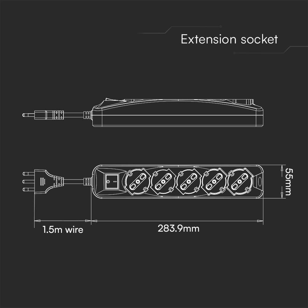 1.5M EXTENSION SOCKET WITH 1 SWITCH (POLYBAG+CARD)5 PIN - BL