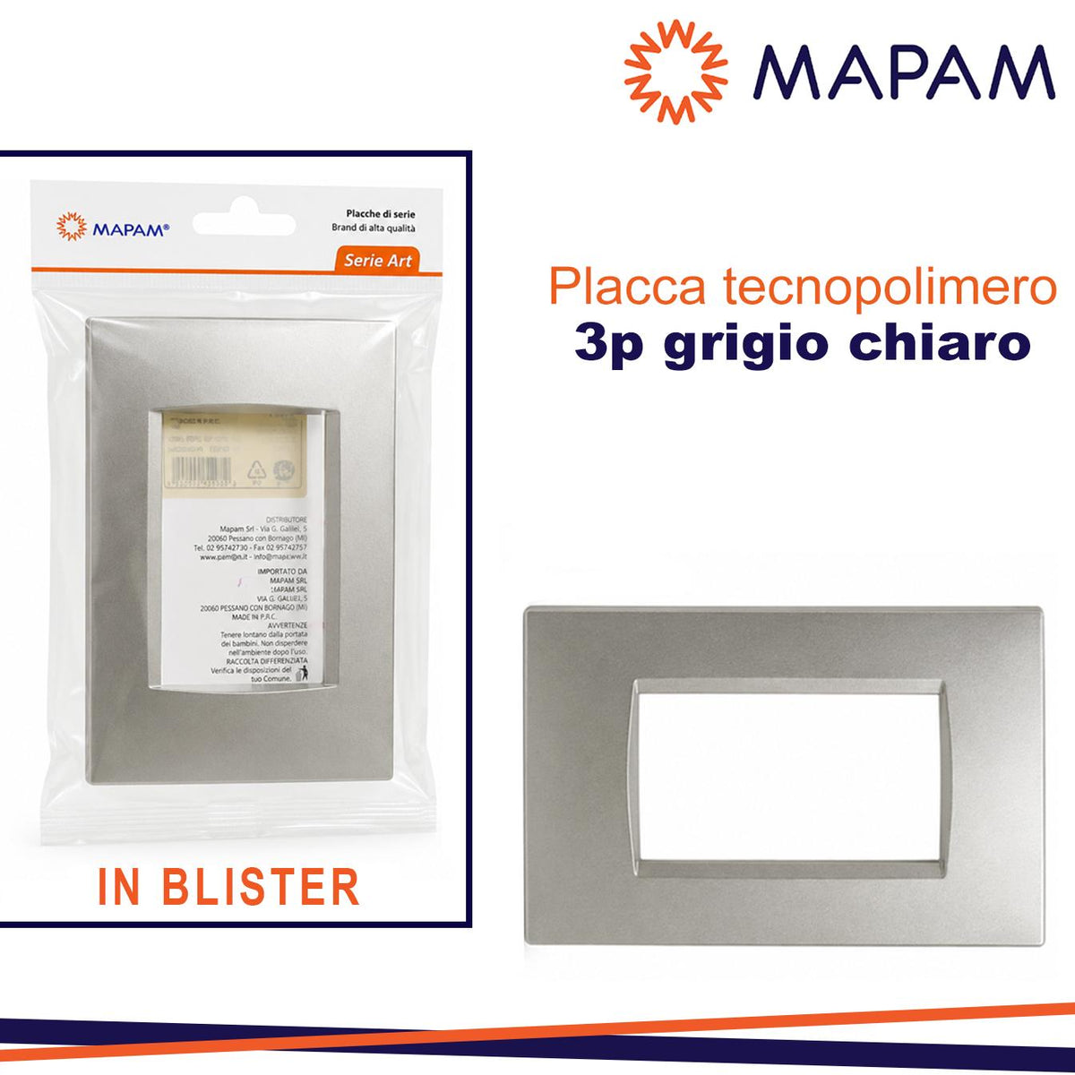PLACCA TECNOPOLIMERO T1 3P     GRIGIO CHIARO