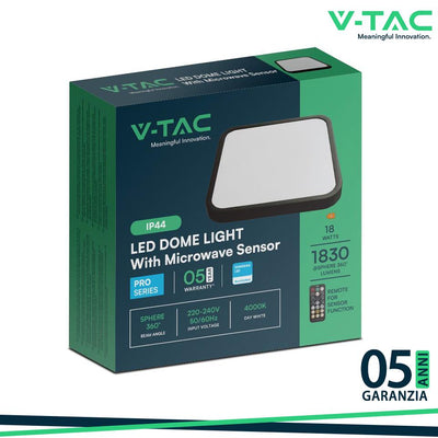 18W LED PLAFONIERA CON SENSORE SAMSUNG CHIP 4000K QUADRATA CORNICE NERA IP44