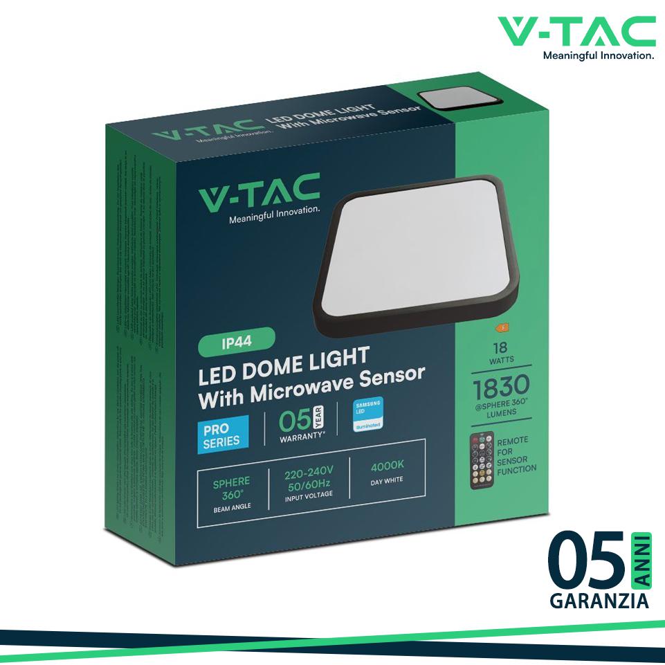 18W LED PLAFONIERA CON SENSORE SAMSUNG CHIP 4000K QUADRATA CORNICE NERA IP44