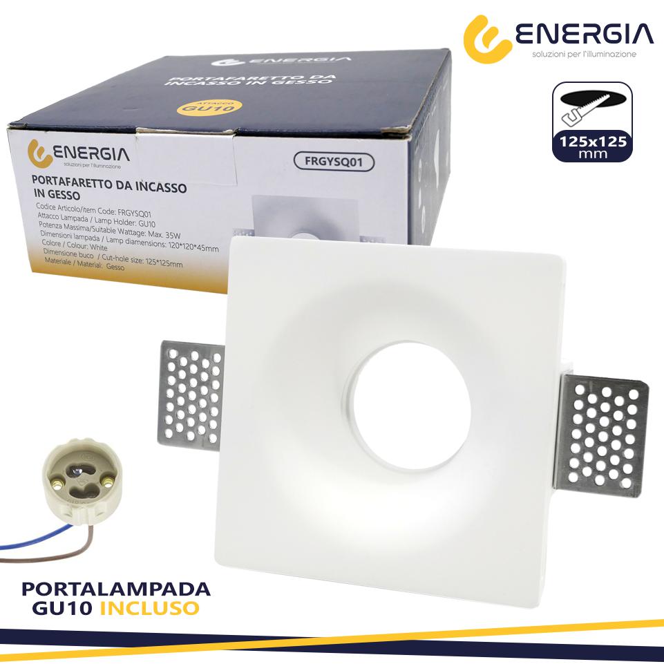 PORTAFARETTO IN GESSO 125X125MM QUADRATO GU10 INCLUSA