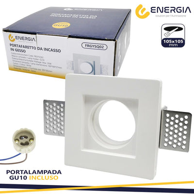PORTAFARETTO IN GESSO 100X100MM  QUADRATO GU10 INCLUSA