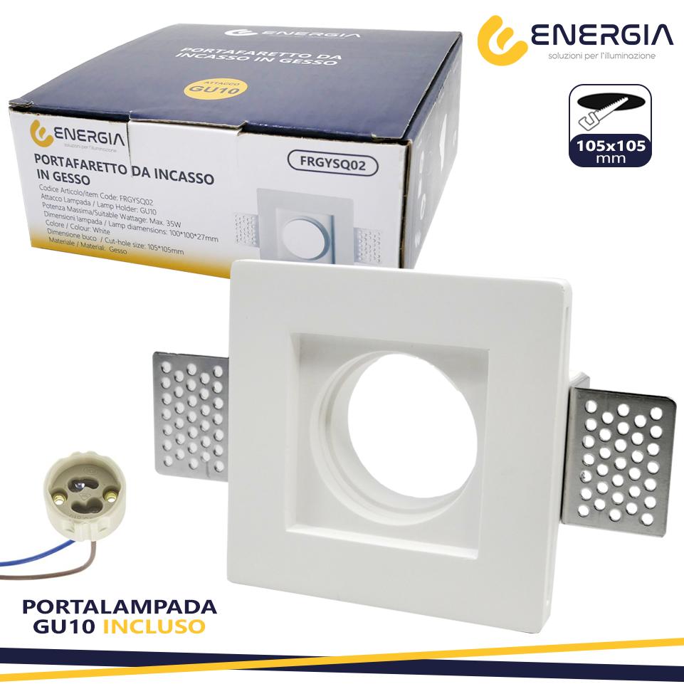 PORTAFARETTO IN GESSO 100X100MM  QUADRATO GU10 INCLUSA