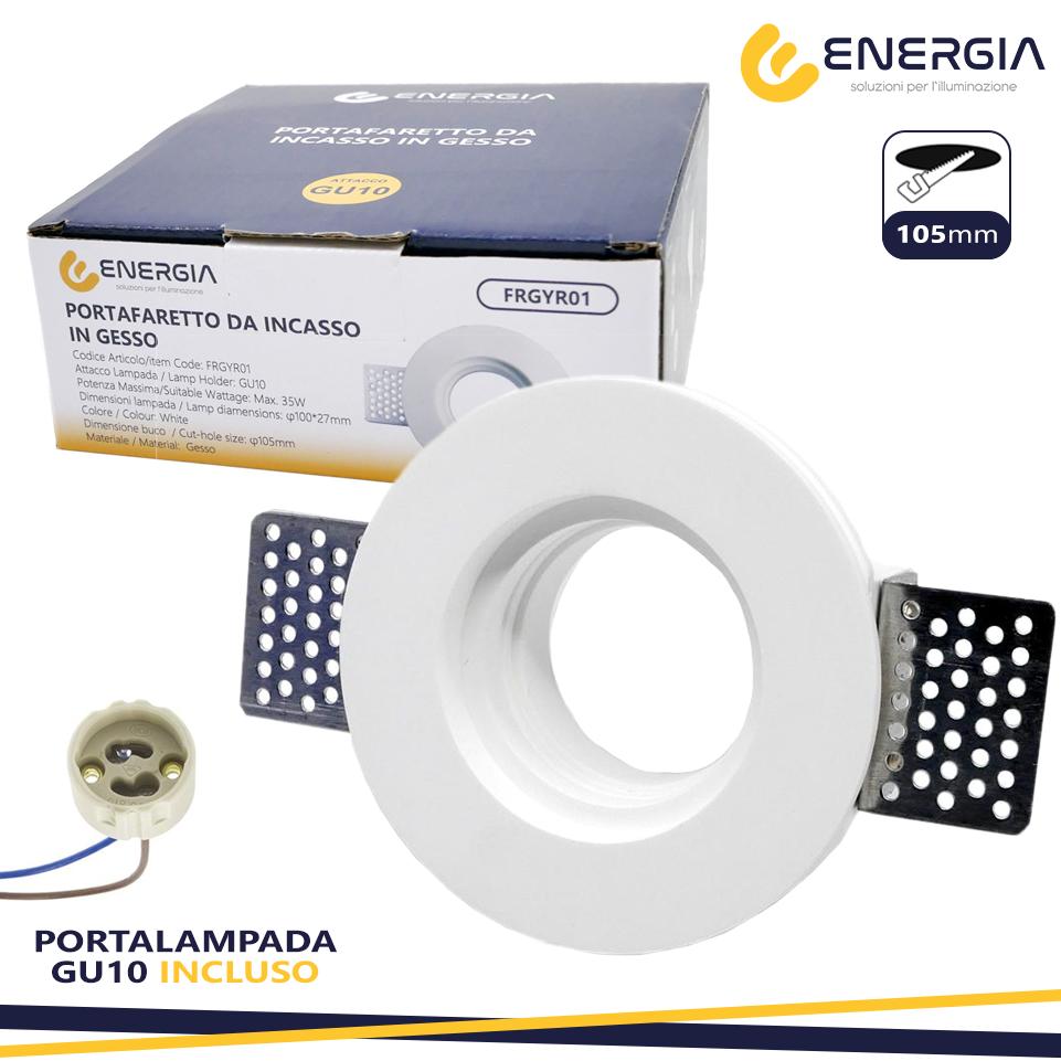 PORTAFARETTO IN GESSO D.100MM  ROTONDO GU10 INCLUSA