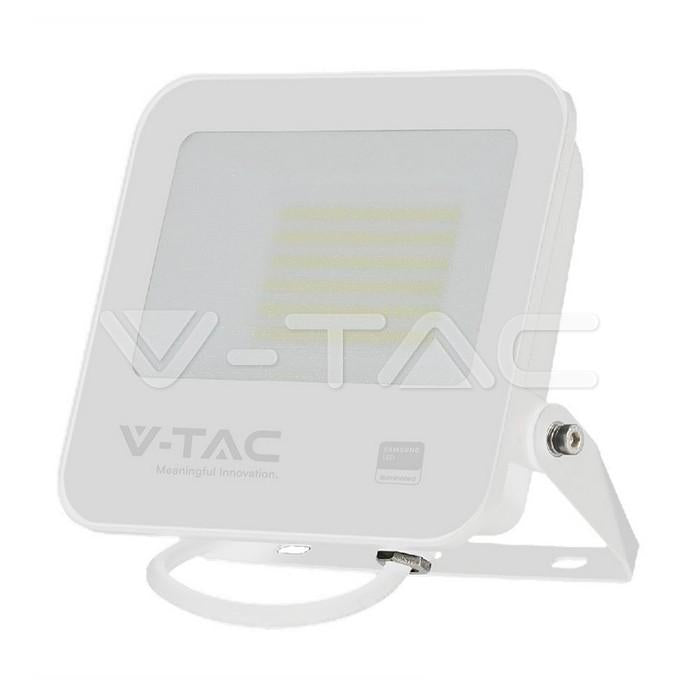 50W LED PROIETTORE SMD SAMSUNG CHIP 1M WIRE CORPO BIANCO VETRO SMERIGLIATO GRIGIO 6500K