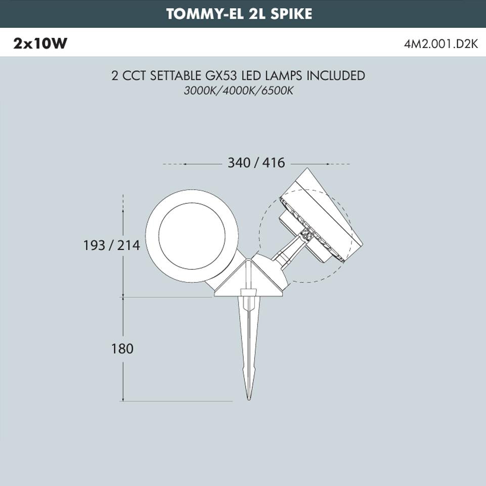 TOMMY 2L SPIKE NERO SATIN LED  GX53 2X10W CCT SET