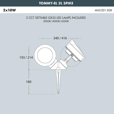 TOMMY 2L SPIKE NERO SATIN LED  GX53 2X10W CCT SET