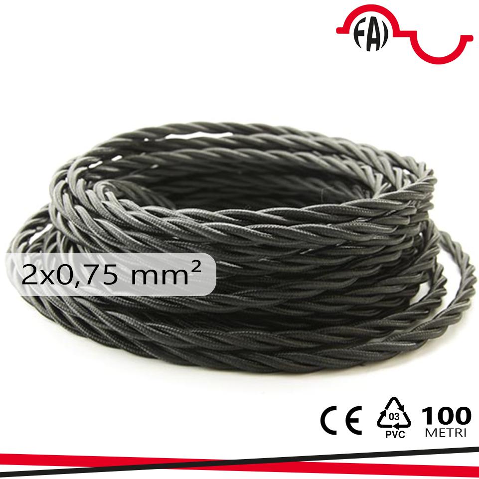 TRECCIA SETA 2X0.75MM NERO