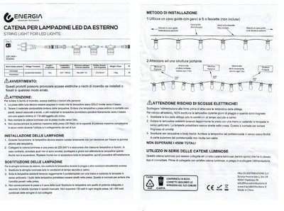 CATENA CON 15 PORTALAMPADA E27 15MT BIANCA