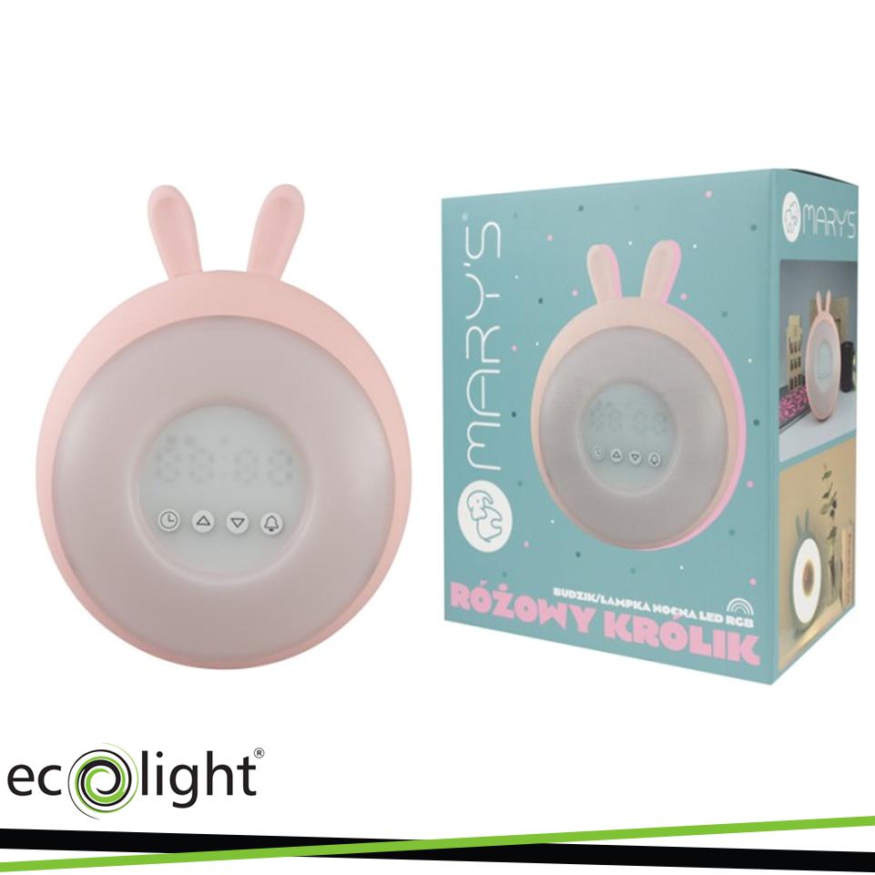 SVEGLIA/LAMPADA NOTTURNA A LED RGB CONIGLIO ROSA MARY S
