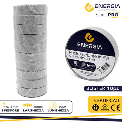 NASTRO IN PVC 15MMX10MT GRIGIO IMQ VDE