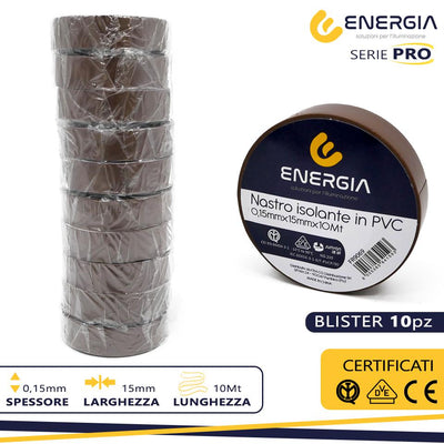 NASTRO ISOLANTE IN PVC 15MMX10MT MARRONE IMQ VDE