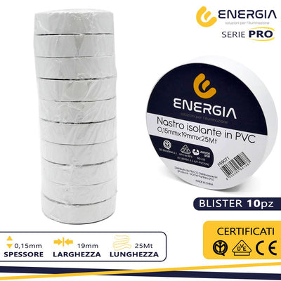 NASTRO ISOLANTE IN PVC 19MMX25MT BIANCO IMQ VDE