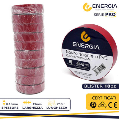 NASTRO ISOLANTE 19MMX25MT ROSSO IMQ VDE