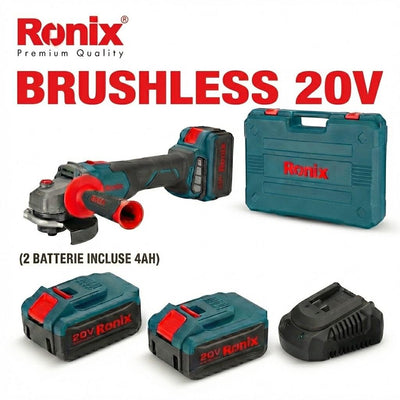 SMERIGLIATRICE ANGOLARE BRUSHLESS 20V 115MM CON 2 BATT.4AH