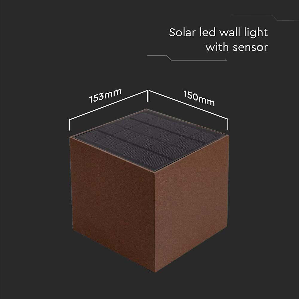 9W  LAMPADA LED DA GIARDINO CON PANNELLO SOLARE 9W BATTERIA 2600MAH E SENSORE PIR COLORE RAME 150X153X150MM CCT 3IN1 IP6