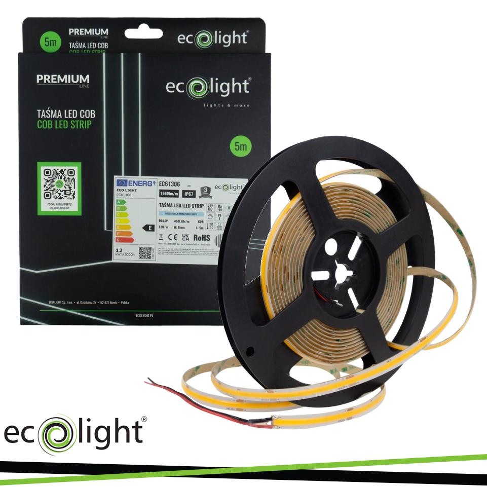STRISCIA LED COB 480 24V 12W/M 1560LM/M 6000K IP67 5MT