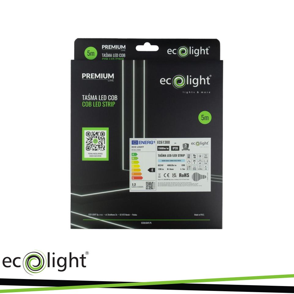 STRISCIA LED COB 480 24V 12W/M 1560LM/M 6000K IP20 5MT