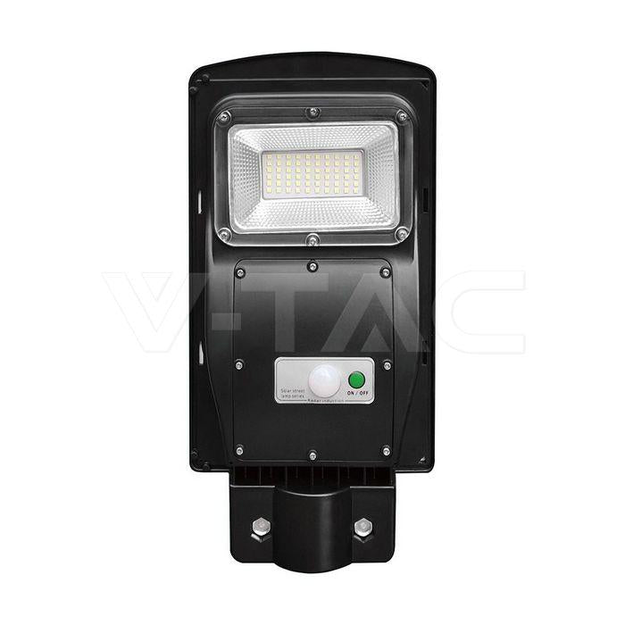 ARMATURA STRADALE LED 6W CON PANNELLO SOLARE E TELECOMANDO, SENSORE RADAR E BATTERIA LIFEPO4 6000K IP65