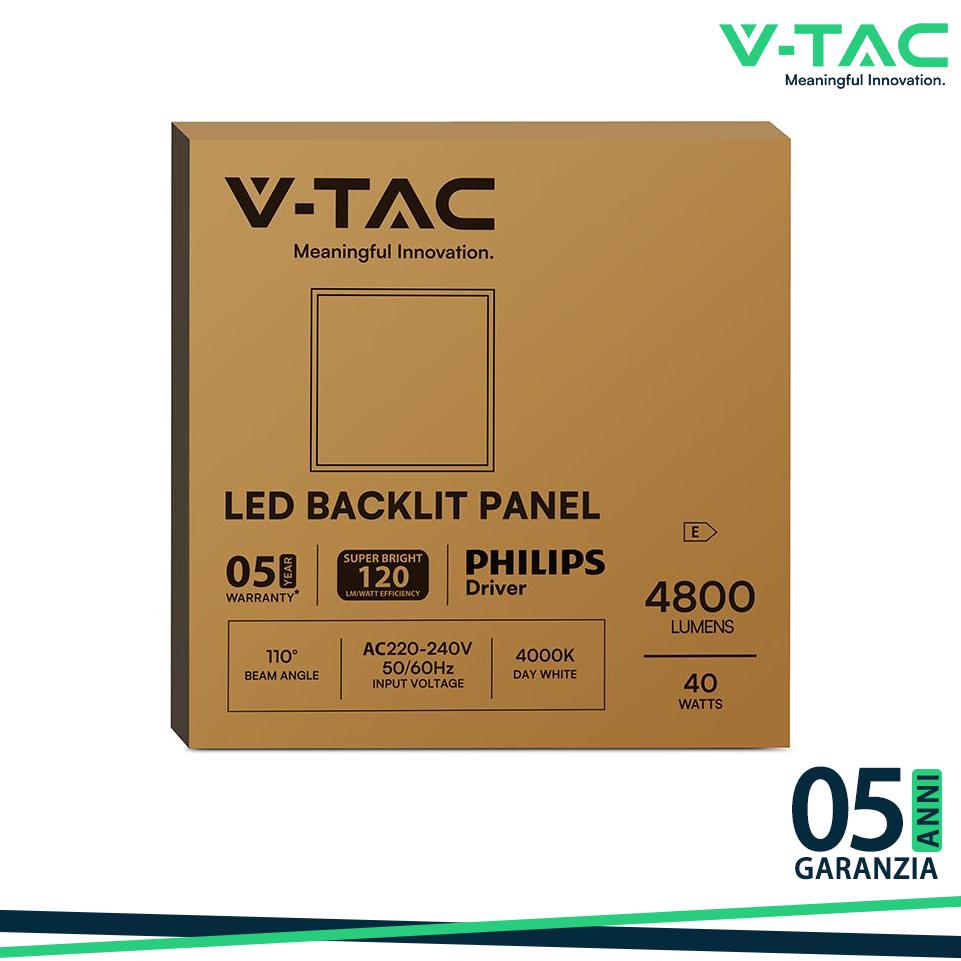 PANNELLO LED 40W 120LM/W DA INCASSO CON DRIVER PHILIPS ESTERNO INCLUSO 600X600MM BIANCO 6500K 10PZ/SET
