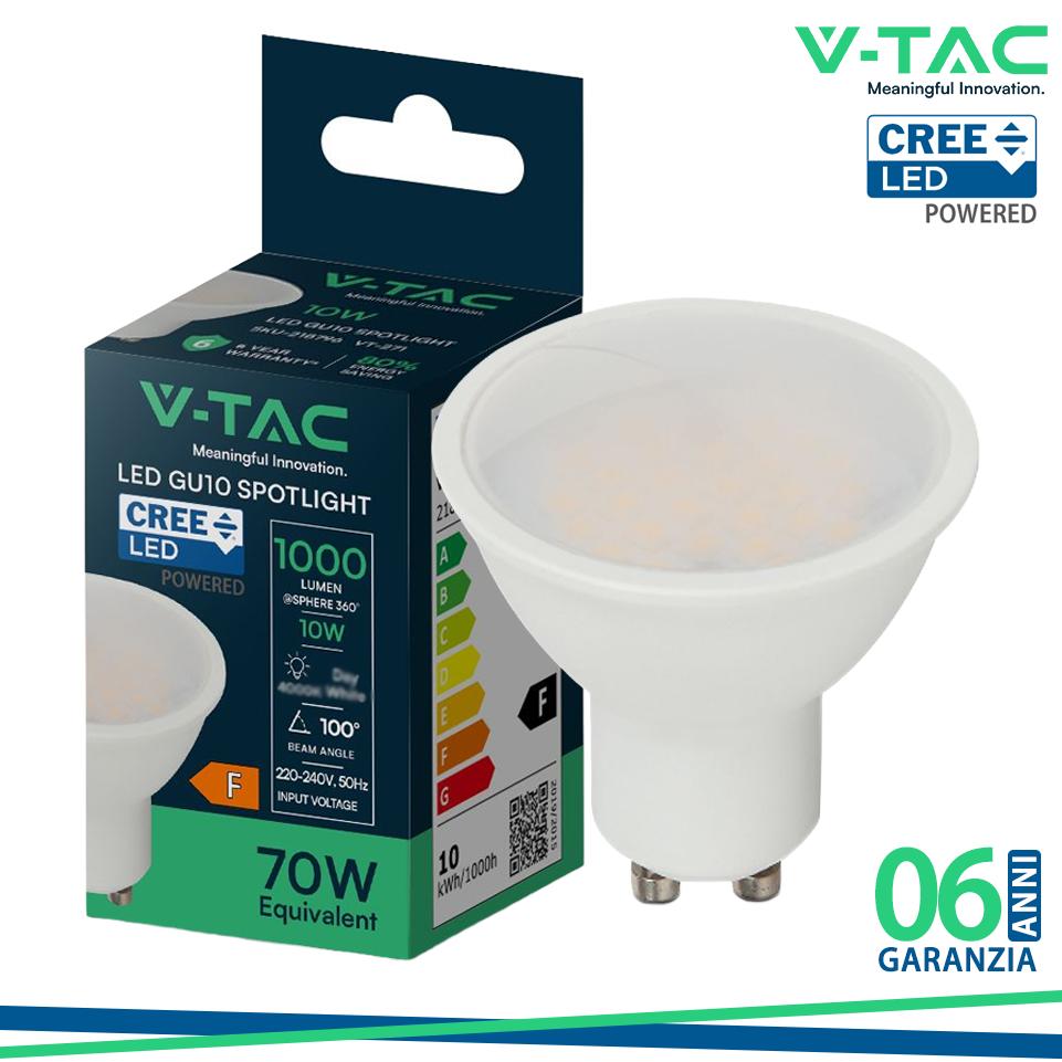 VT-271 10W GU10 LED FARETTO IN PLASTICA COPERTURA MILKY CHIP CREE 3000K 100 D 6 ANNI DI GARANZIA