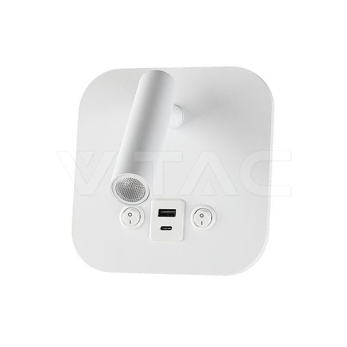 APPLIQUE LED CHIP CREE 8W ORIENTABILE + RETROILLUMINAZIONE 2X USB/PD 20W BIANCA 3000K