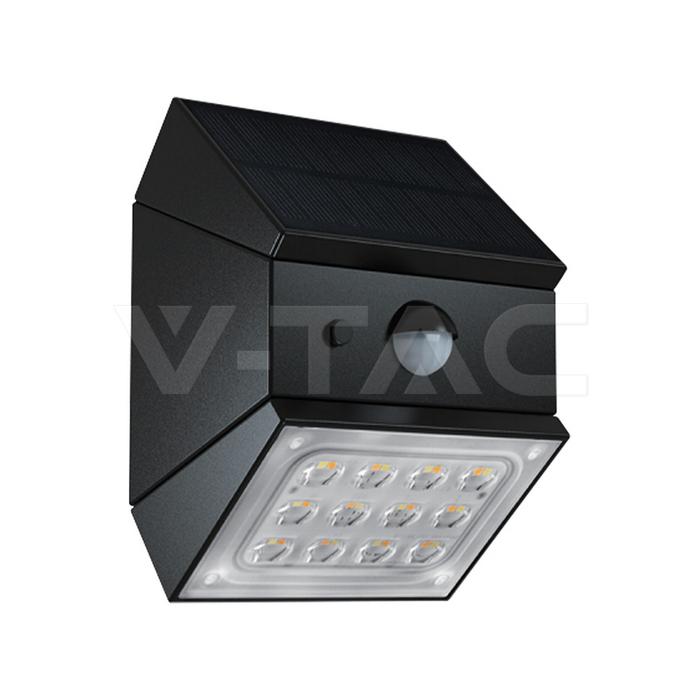 LAMPADA LED 2.5W CON PANNELLO SOLARE E SENSORE PIR NERA CCT IP65