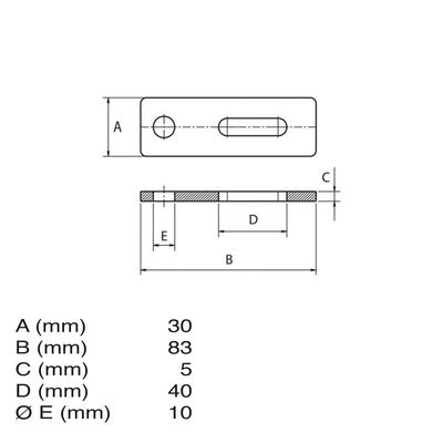 PIASTRA DI SUPPORTO M10 IN ACCIAIO PER VITE DOPPIO FILETTO
