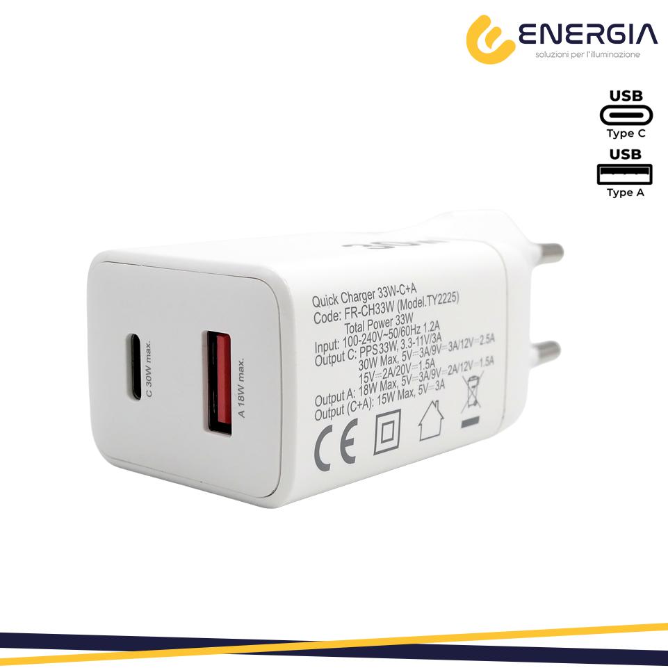 33W GAN USB RICARICA RAPIDA 1USB-C + 1USB