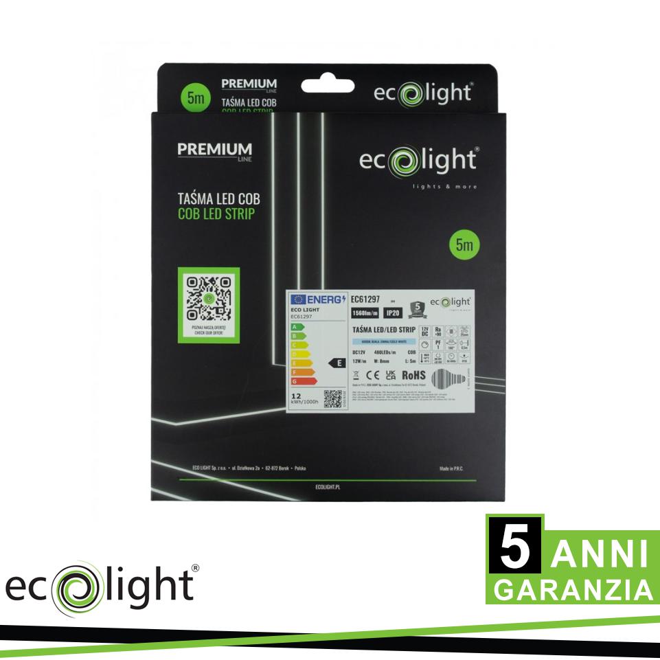 STRISCIA LED COB 480 12V 12W/M 1560LM/M 6000K IP20 5MT