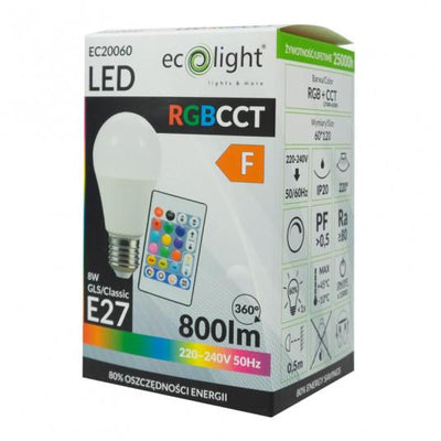 LAMPADINA LED CLASSICA E27 8W  RGB+CCT 800LM