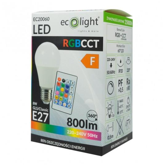 LAMPADINA LED CLASSICA E27 8W  RGB+CCT 800LM