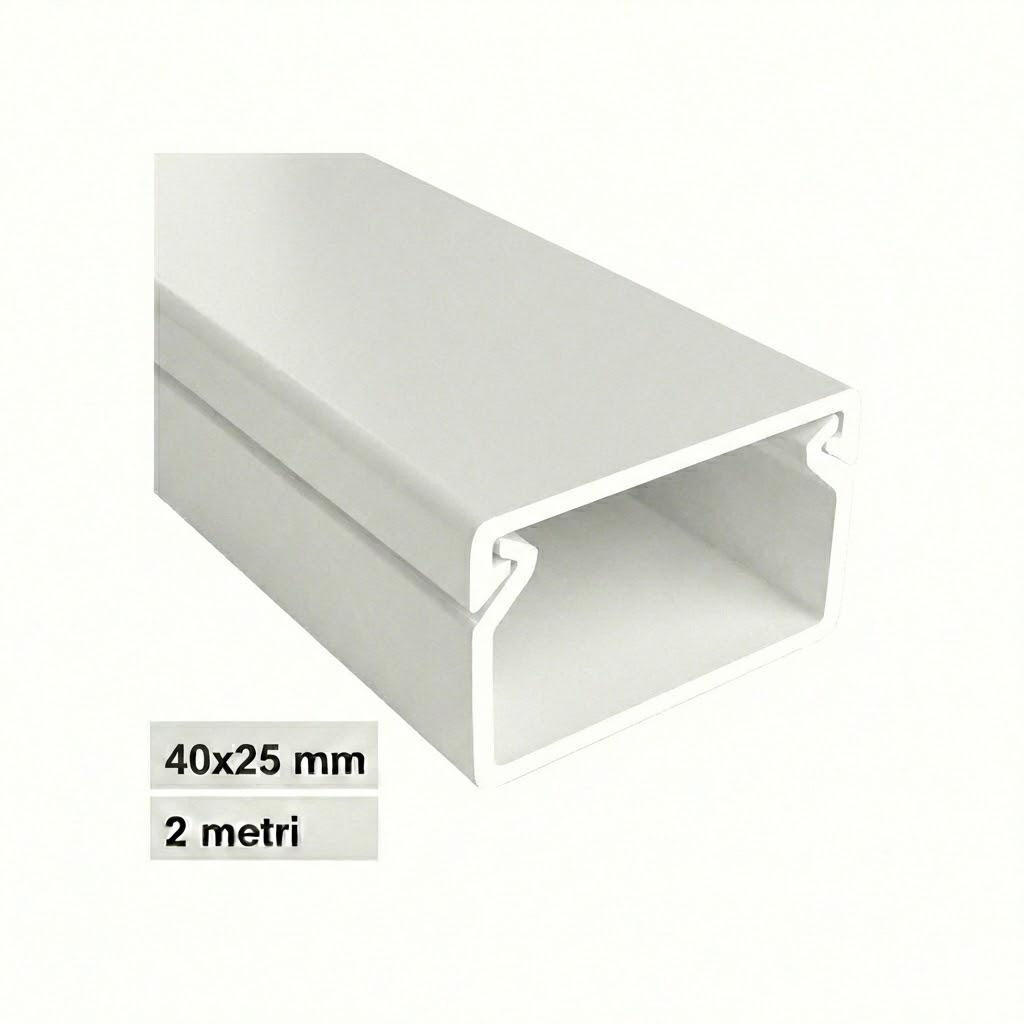 CANALINA PVC 2MT 40X25 BIANCA  CON TAPPO DI CHIUSURA