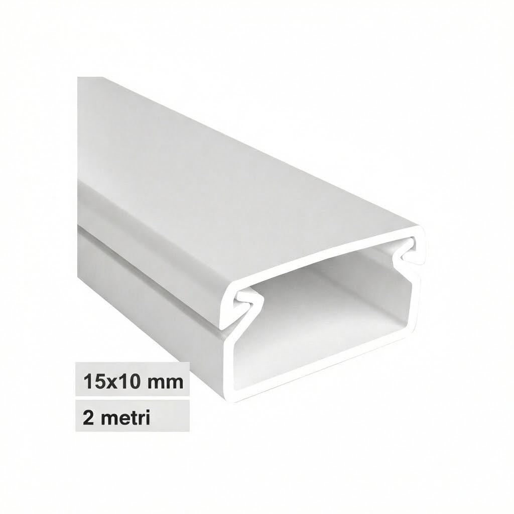 CANALINA PVC 2MT 15X10 BIANCA  CON TAPPO DI CHIUSURA